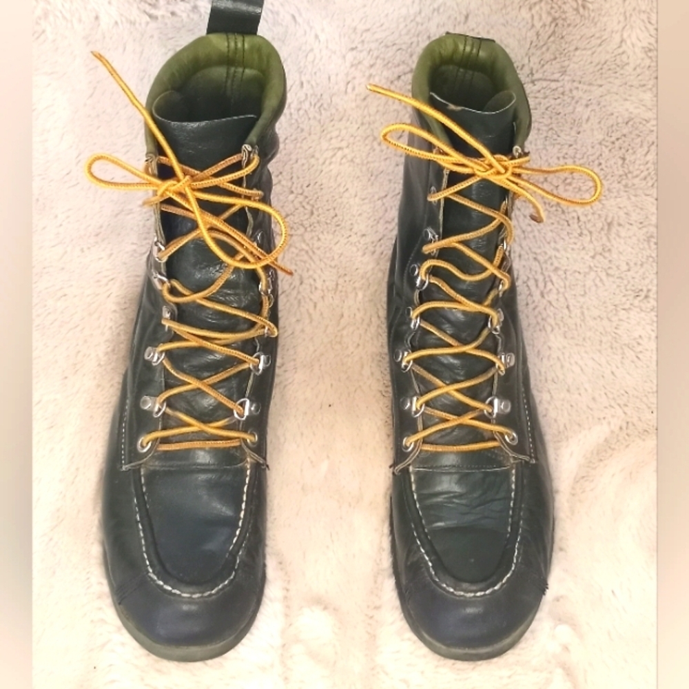 Vintage Ted Williams Dupont Hypalon Green Leather Utility Moc Toe Hiking Boot
